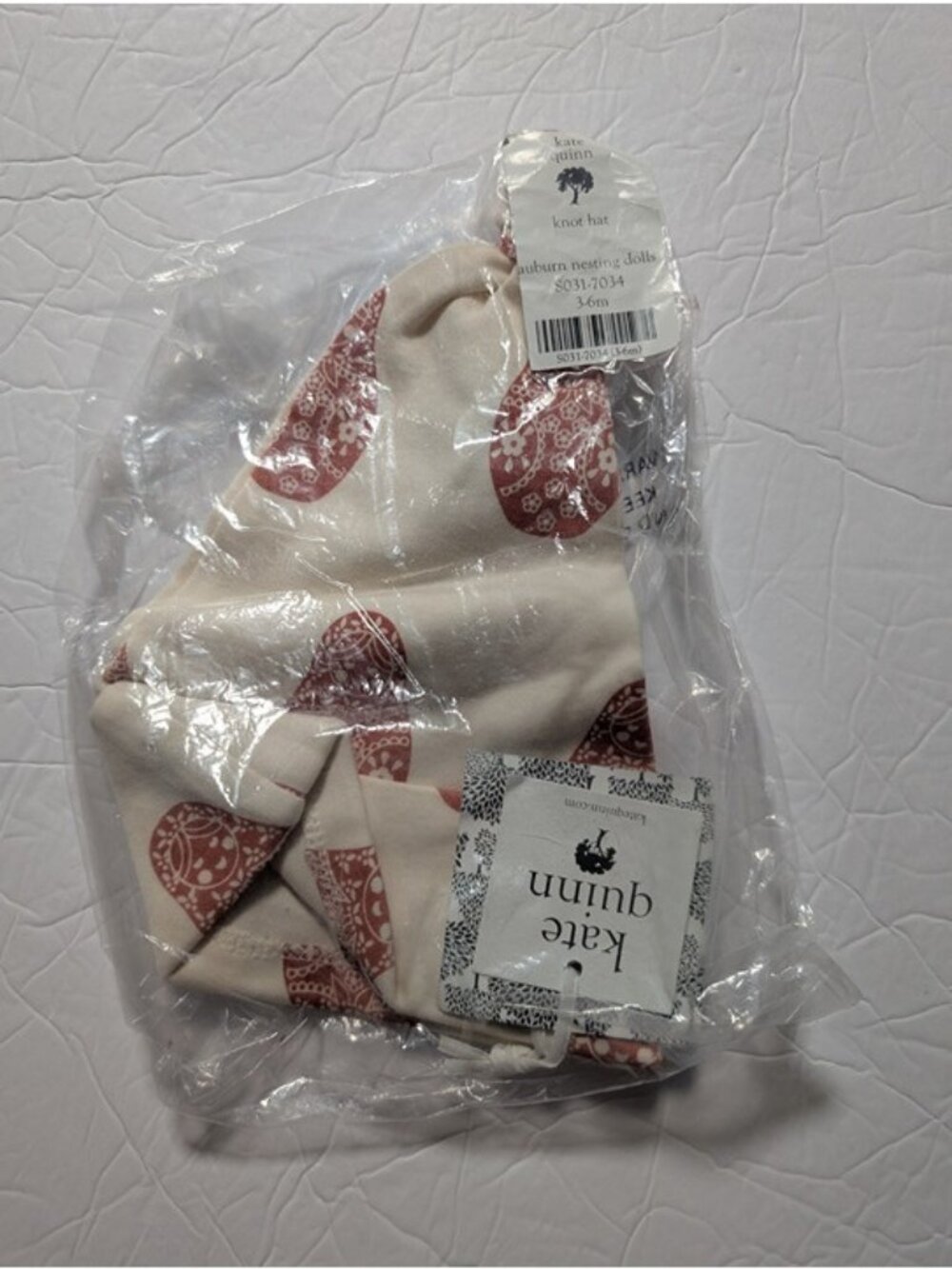 Kate Quinn Organic Cotton Knot Hat 3-6 Months Auburn Nesting Dolls Baby Bonnet